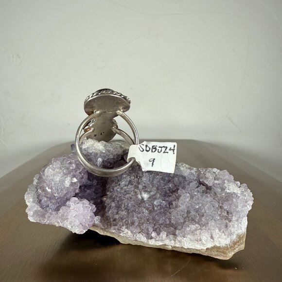 Silver Ring with Amber and Garnet Double Gemstone Jewelry  Size 9 - Picture 4 of 5